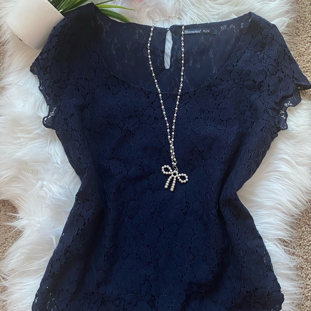Bluenotes Blue Fitted Cap Sleeve Blouse